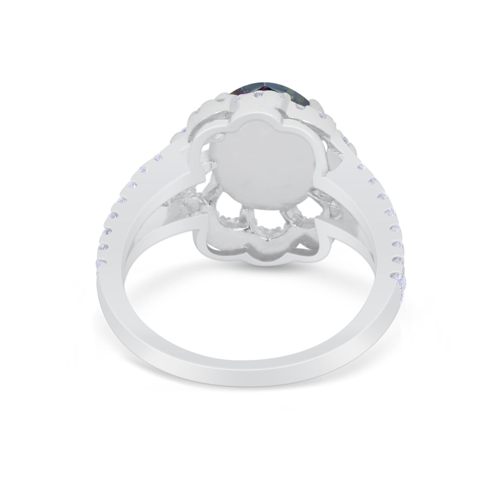 Vintage Style Oval Engagement Ring Round Simulated CZ 925 Sterling Silver