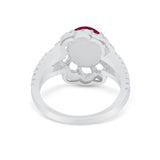 Vintage Style Oval Engagement Ring Round Simulated CZ 925 Sterling Silver
