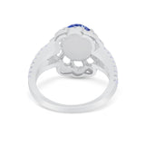 Vintage Style Oval Engagement Ring Round Simulated CZ 925 Sterling Silver