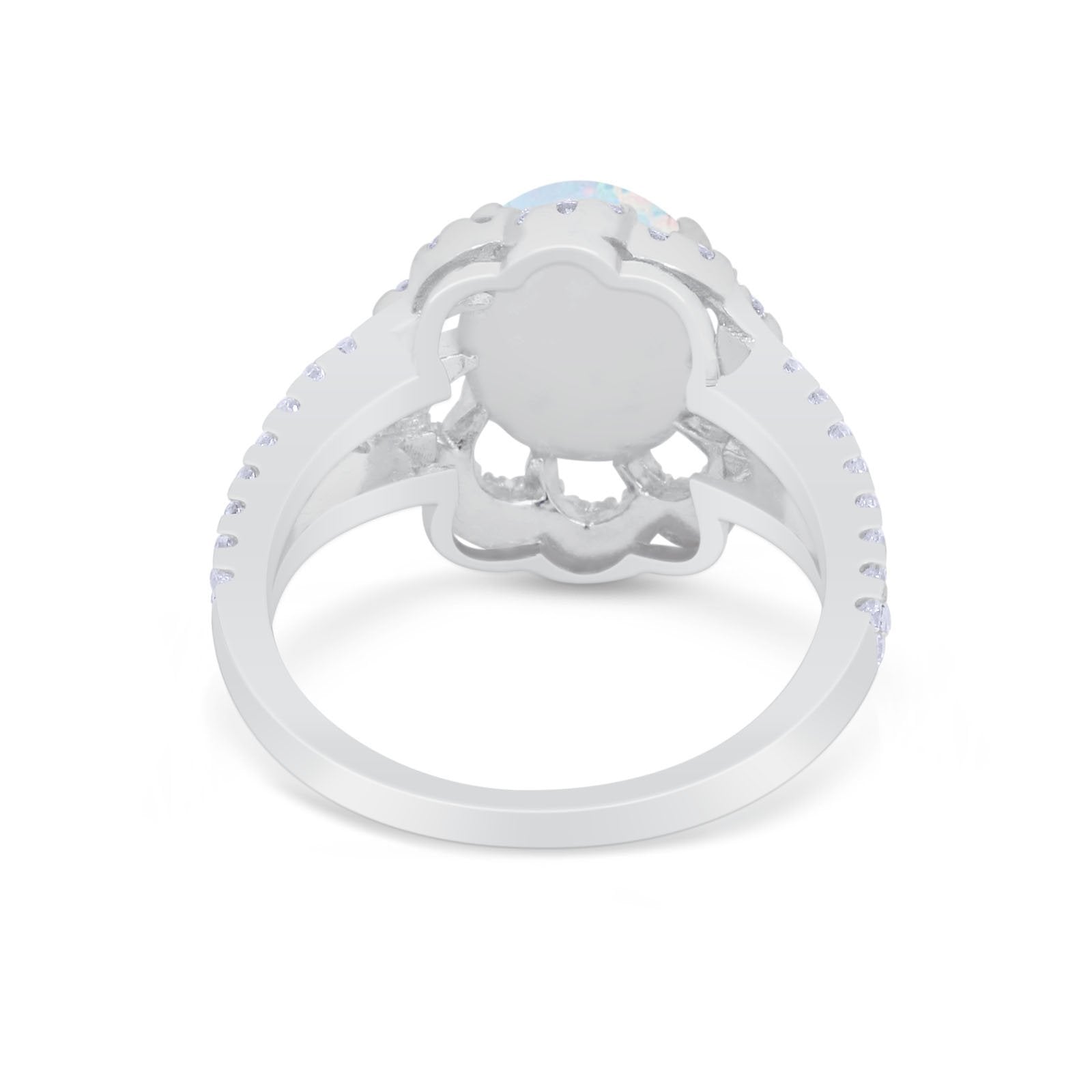 Vintage Style Oval Engagement Ring Round Simulated CZ 925 Sterling Silver