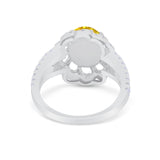 Vintage Style Oval Engagement Ring Round Simulated CZ 925 Sterling Silver