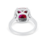 Halo Cushion Cut Engagement Ring Round Simulated Cubic Zirconia 925 Sterling Silver BA1066
