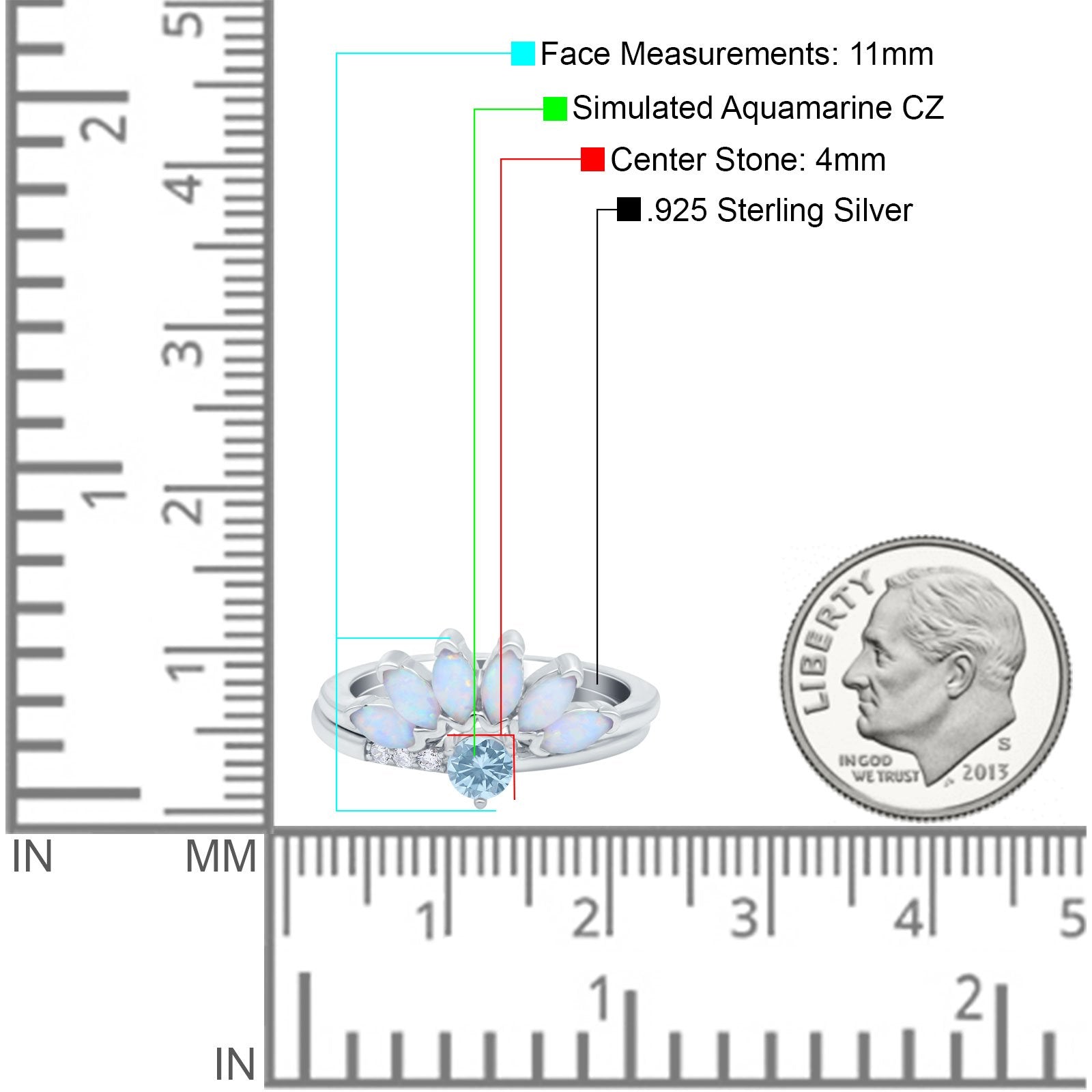 Two Piece Bridal Set Marquise Art Deco Wedding Engagement Ring Set Round Simulated Cubic Zirconia & Lab White Opal Band 925 Sterling Silver