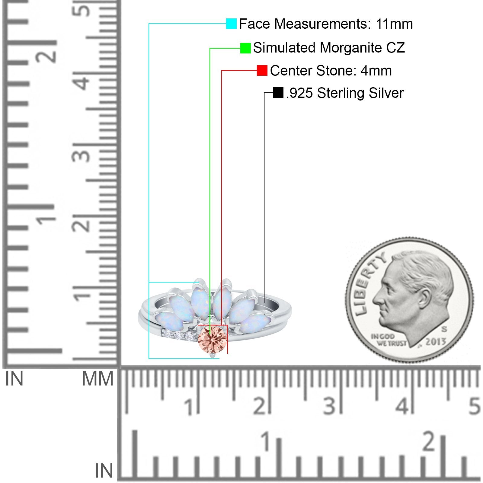 Two Piece Bridal Set Marquise Art Deco Wedding Engagement Ring Set Round Simulated Cubic Zirconia & Lab White Opal Band 925 Sterling Silver