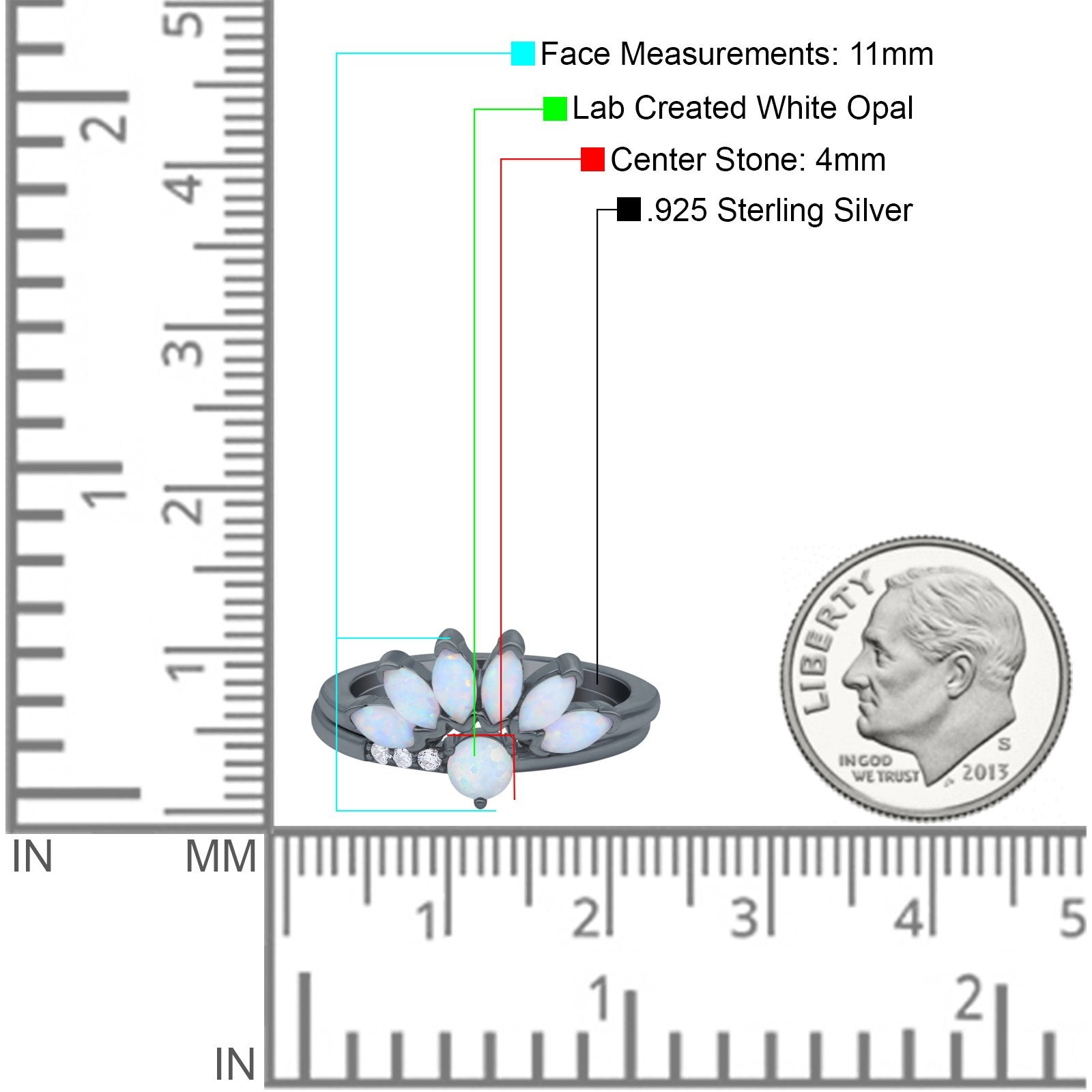 Two Piece Bridal Set Marquise Art Deco Wedding Engagement Ring Set Round Simulated Cubic Zirconia & Lab White Opal Band 925 Sterling Silver