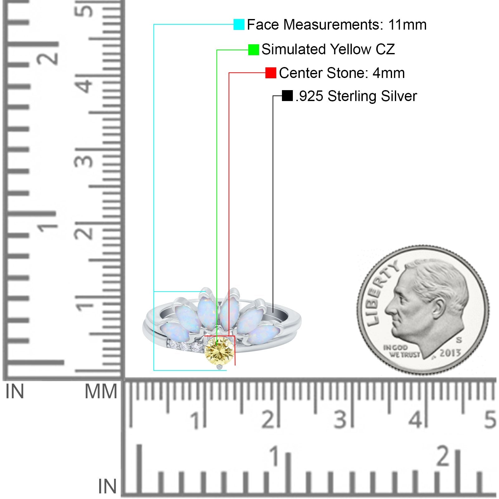 Two Piece Bridal Set Marquise Art Deco Wedding Engagement Ring Set Round Simulated Cubic Zirconia & Lab White Opal Band 925 Sterling Silver