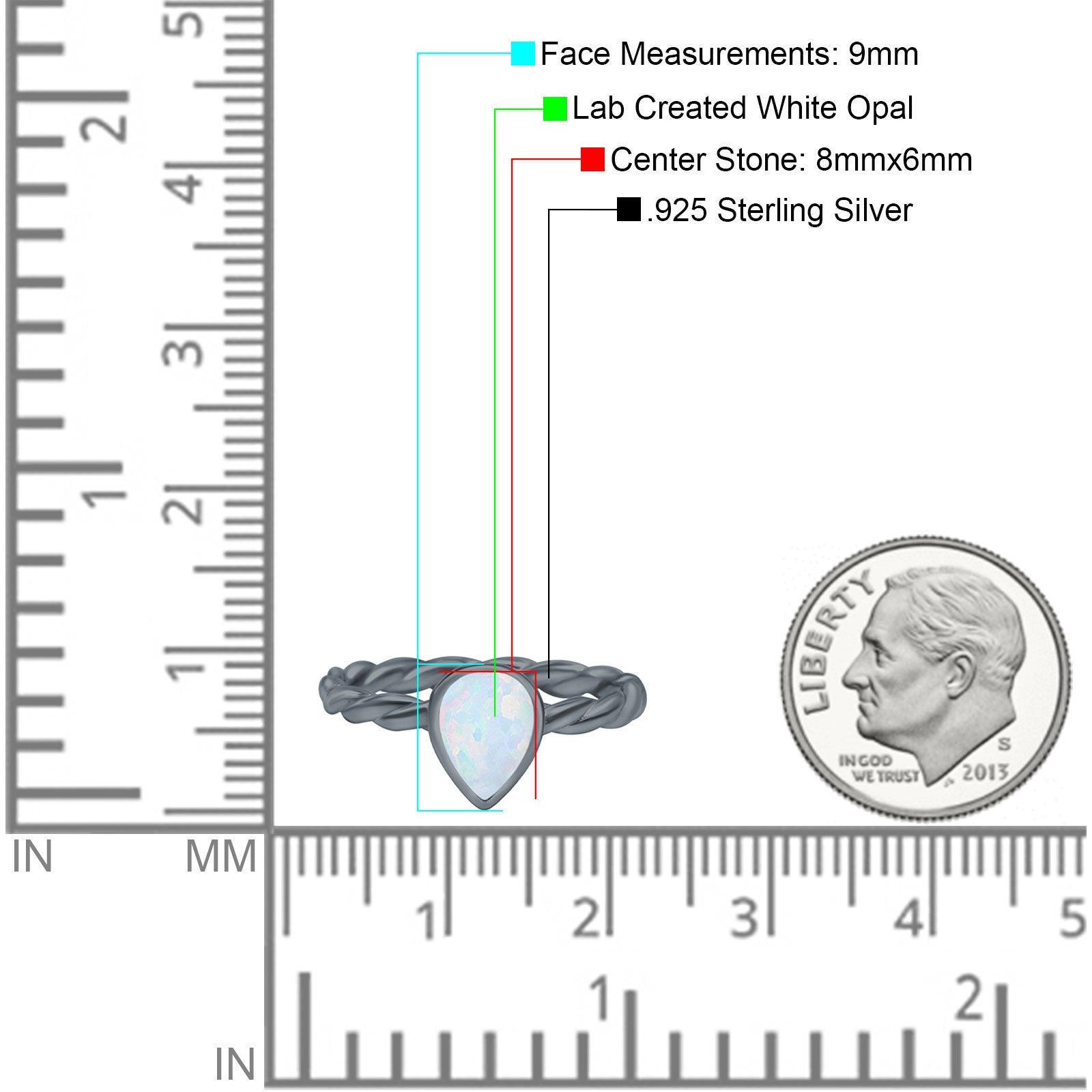 Teardrop Pear Lab Opal Braided Cable Solitaire Band Ring 925 Sterling Silver
