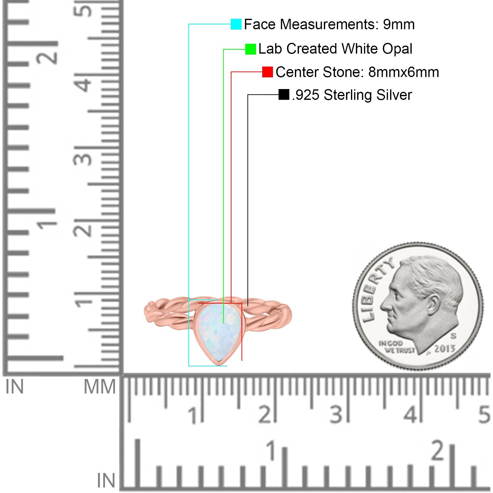 Teardrop Pear Lab Opal Braided Cable Solitaire Band Ring 925 Sterling Silver