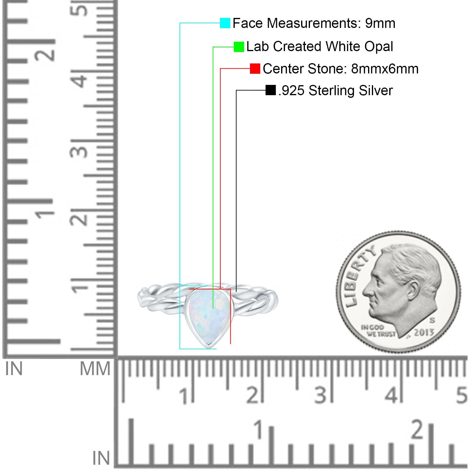 Teardrop Pear Lab Opal Braided Cable Solitaire Band Ring 925 Sterling Silver