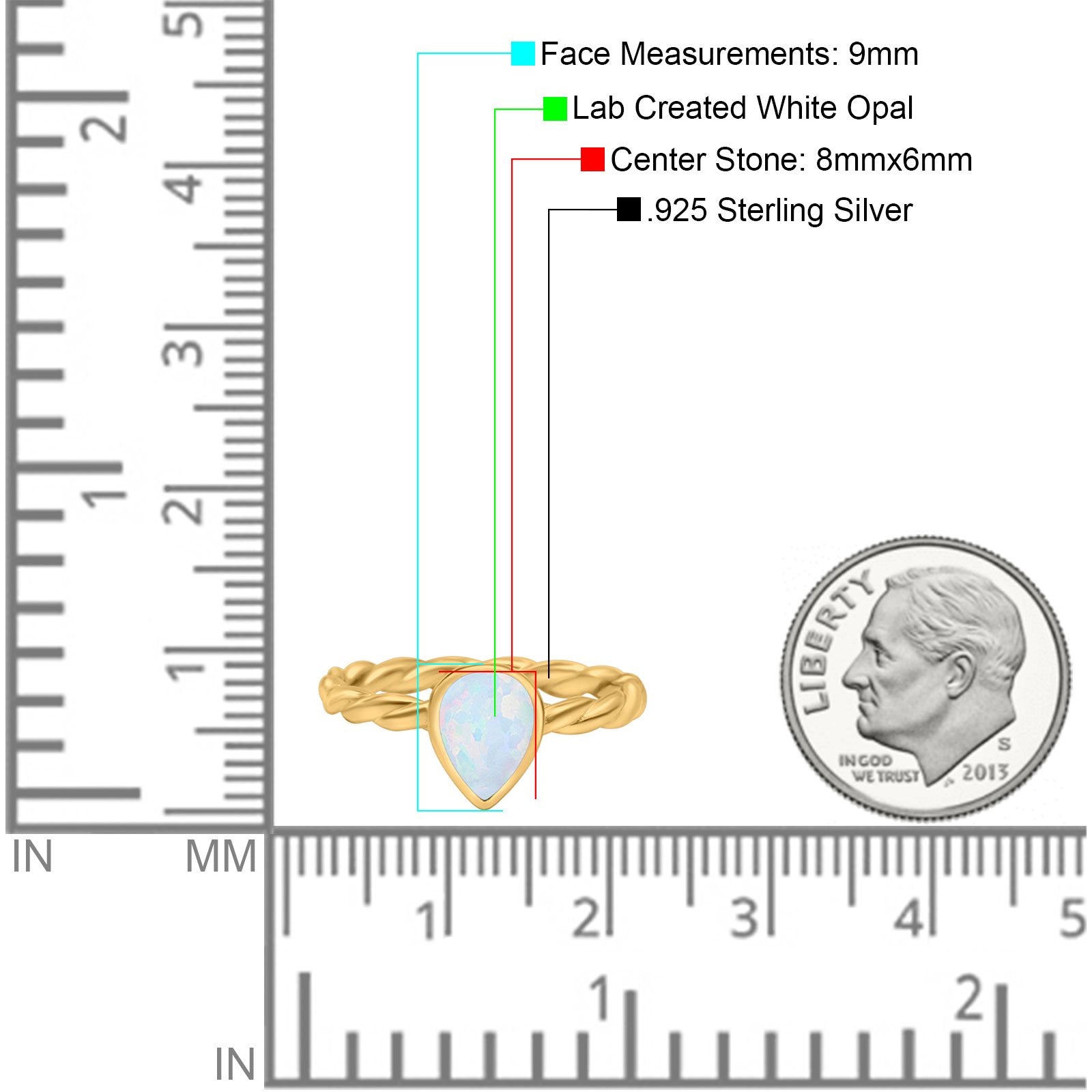 Teardrop Pear Lab Opal Braided Cable Solitaire Band Ring 925 Sterling Silver