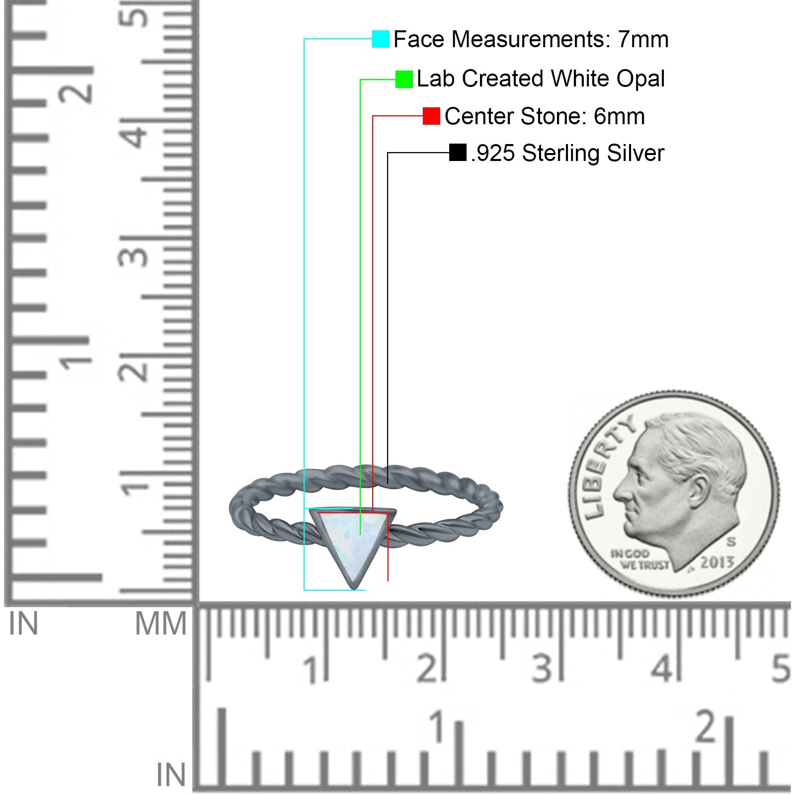 Triangle Lab White Opal Braided Cable Solitaire Band Ring 925 Sterling Silver