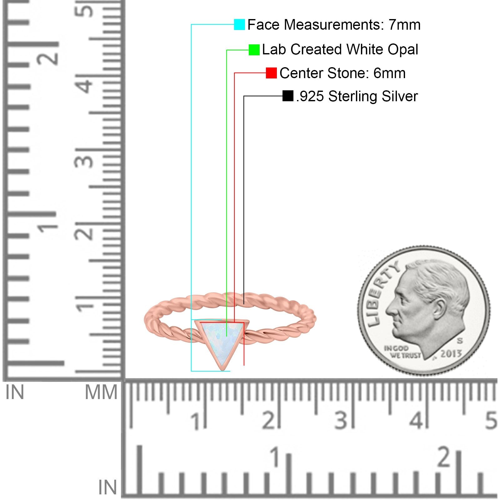 Triangle Lab White Opal Braided Cable Solitaire Band Ring 925 Sterling Silver