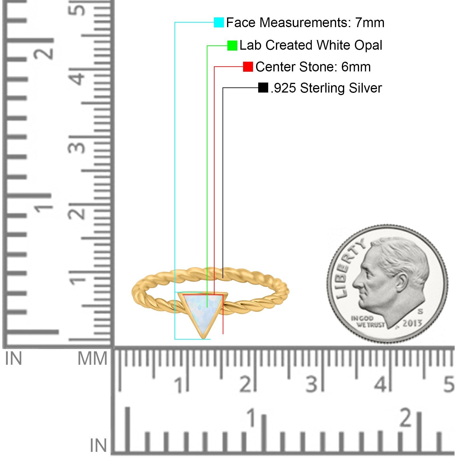 Triangle Lab White Opal Braided Cable Solitaire Band Ring 925 Sterling Silver