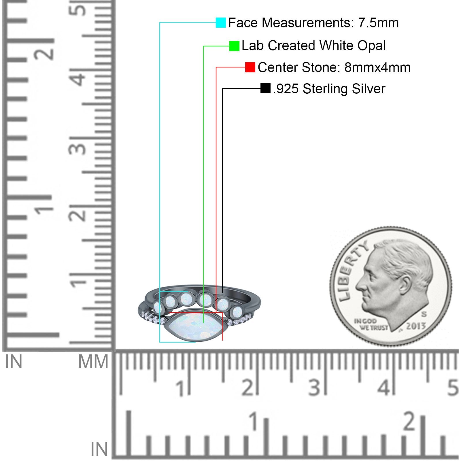 Two Piece Bridal Set Round Lab White Opal Marquise Art Deco Wedding Engagement Ring Set Round CZ Band 925 Sterling Silver