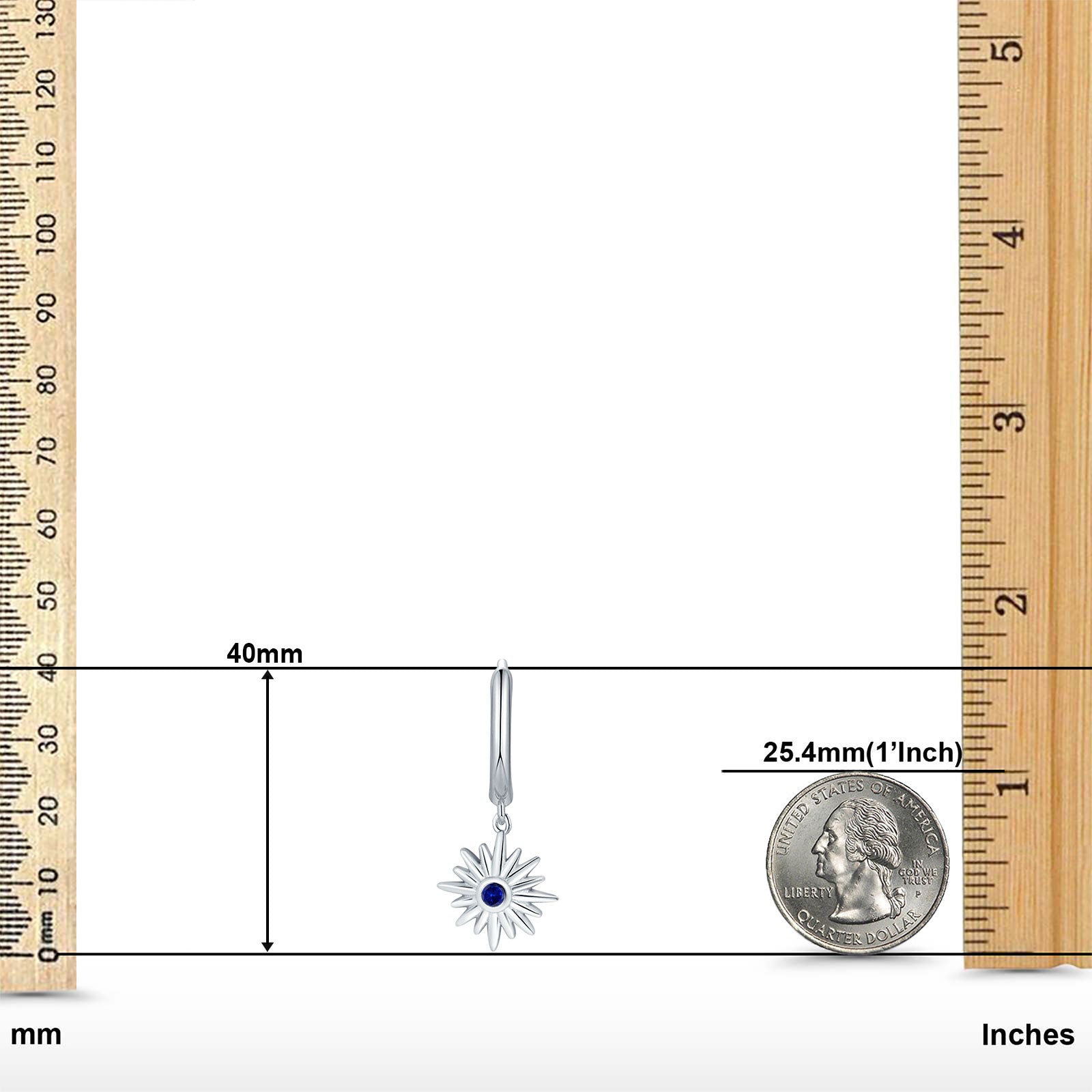 Starburst LeverBack Earrings Hoop Huggie Design Simulated Cubic Zirconia 925 Sterling Silver (40mm)