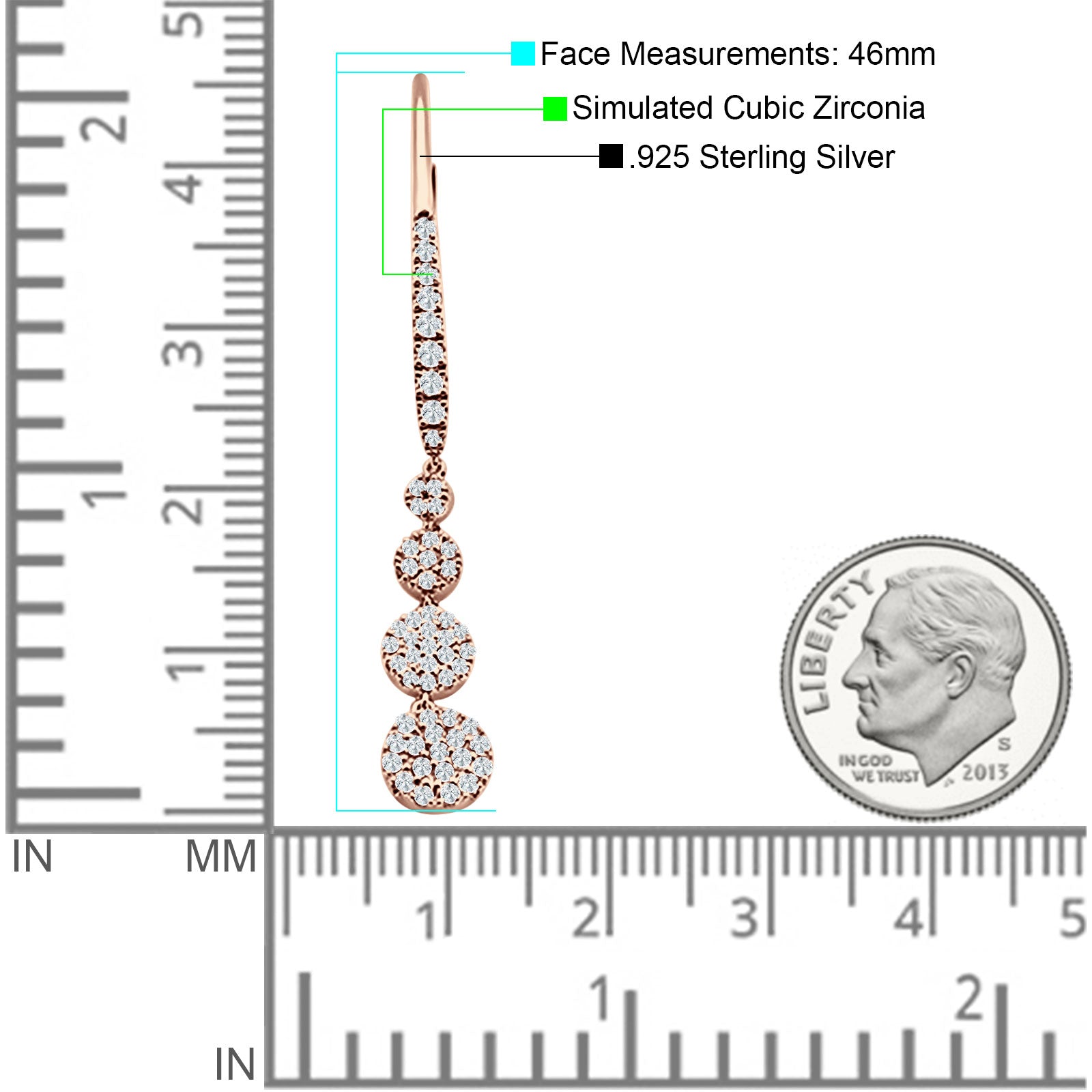 Dangle Drop Leverback Earrings Graduated Circles Cubic Zirconia 925 Sterling Silver