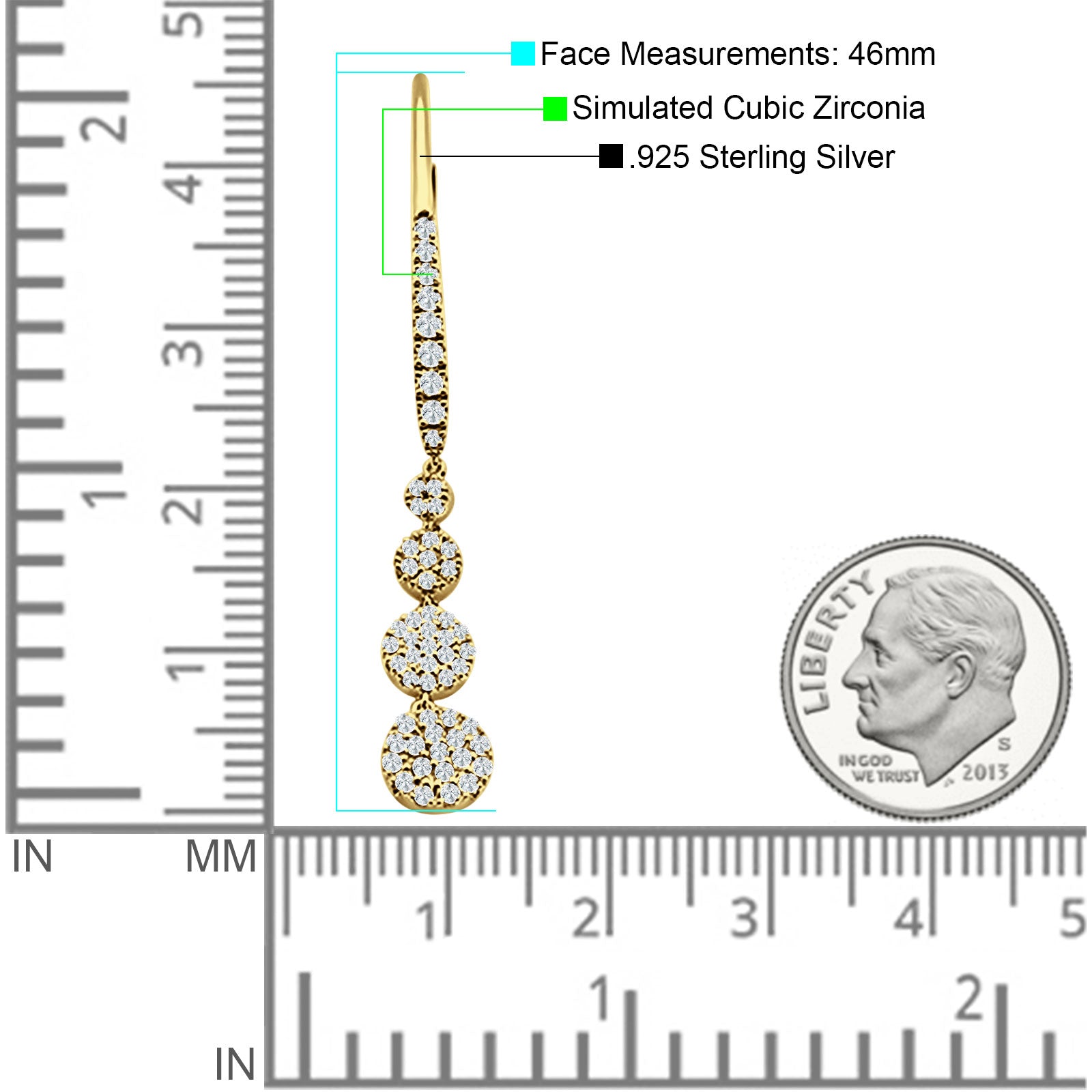 Dangle Drop Leverback Earrings Graduated Circles Cubic Zirconia 925 Sterling Silver