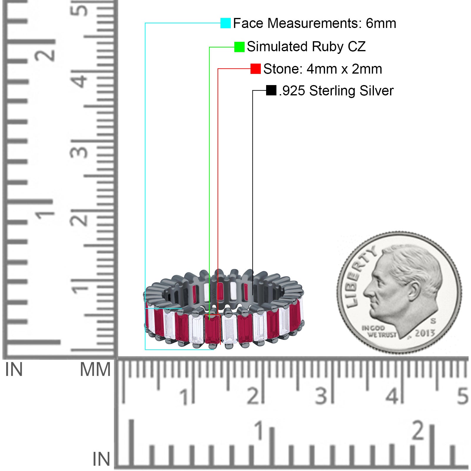 Emerald Cut Wedding Band Ring 6mm Cubic Zirconia 925 Sterling Silver
