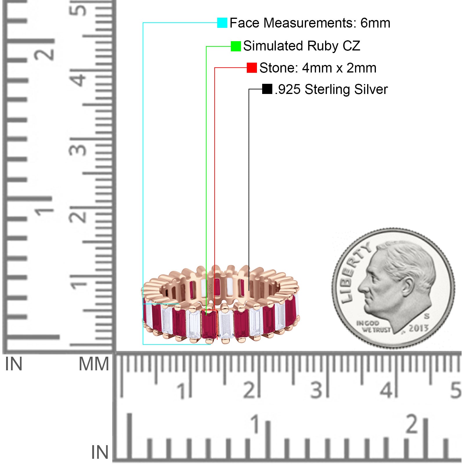 Emerald Cut Wedding Band Ring 6mm Cubic Zirconia 925 Sterling Silver