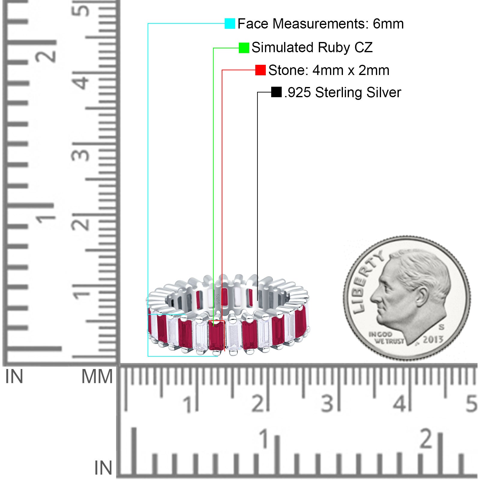 Emerald Cut Wedding Band Ring 6mm Cubic Zirconia 925 Sterling Silver