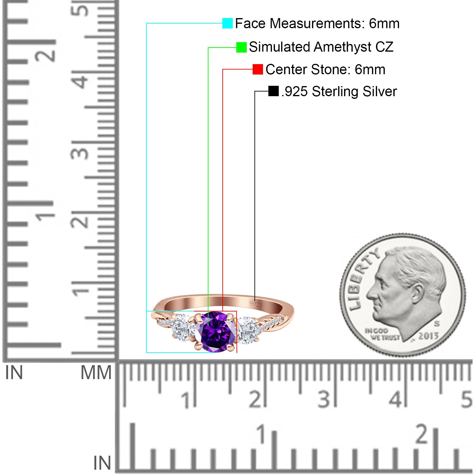 Infinity Round Three Stone Ring Cubic Zirconia 925 Sterling Silver