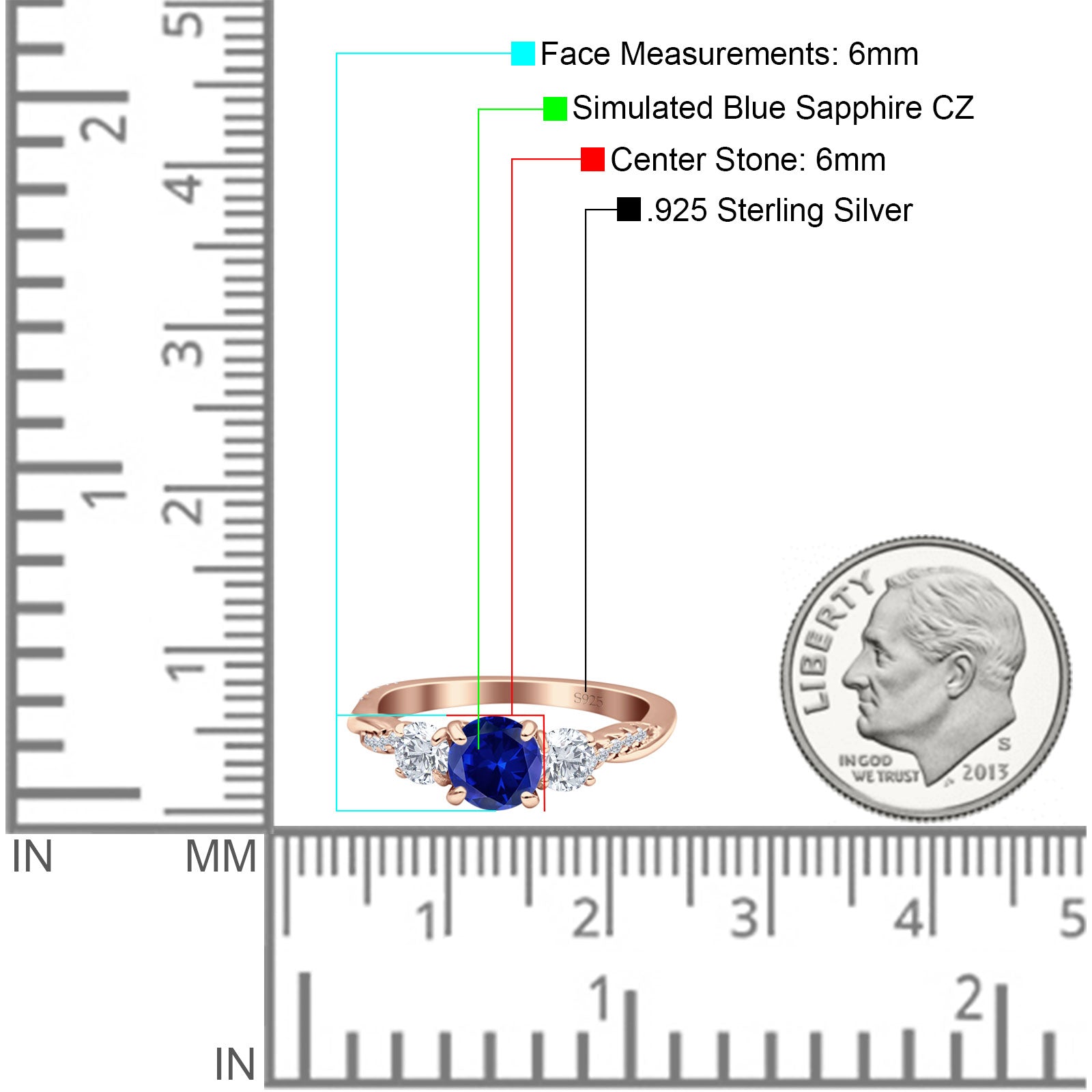 Infinity Round Three Stone Ring Cubic Zirconia 925 Sterling Silver
