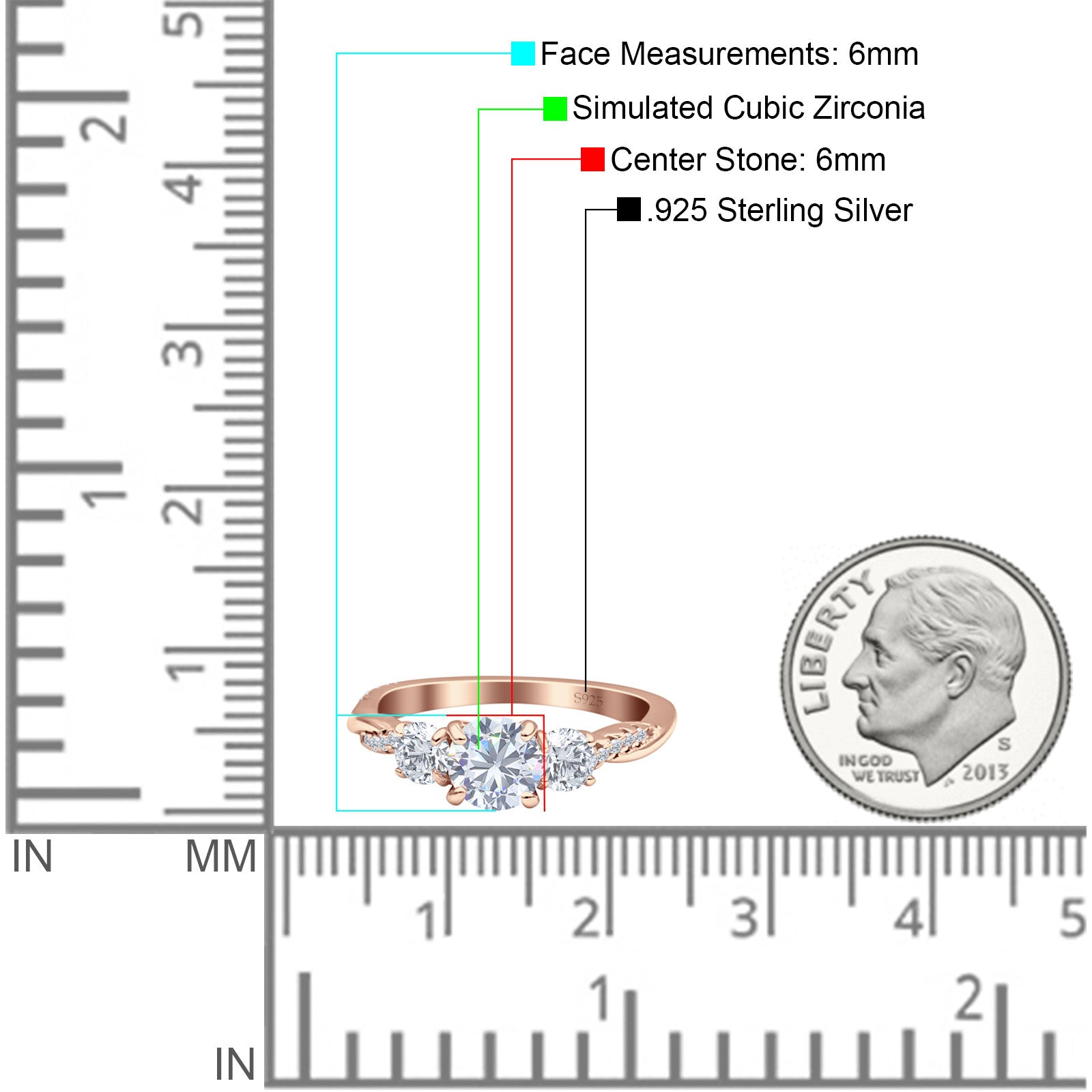 Infinity Round Three Stone Ring Cubic Zirconia 925 Sterling Silver