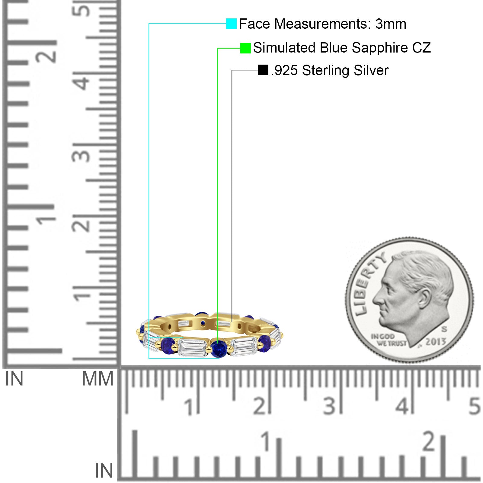 Full Eternity 3mm Emerald Cut & Round Cubic Zirconia Wedding Band 925 Sterling Silver