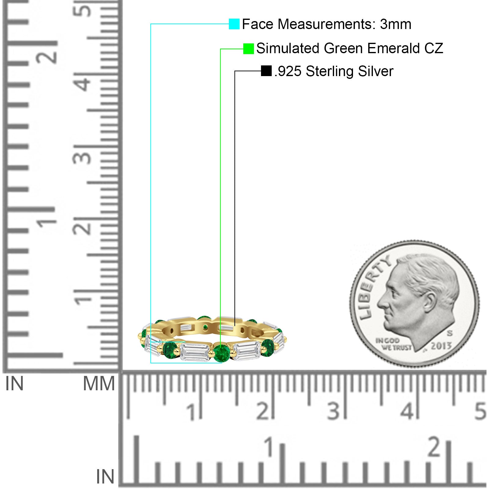 Full Eternity 3mm Emerald Cut & Round Cubic Zirconia Wedding Band 925 Sterling Silver