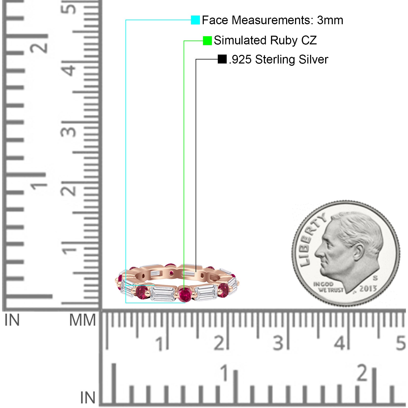 Full Eternity 3mm Emerald Cut & Round Cubic Zirconia Wedding Band 925 Sterling Silver