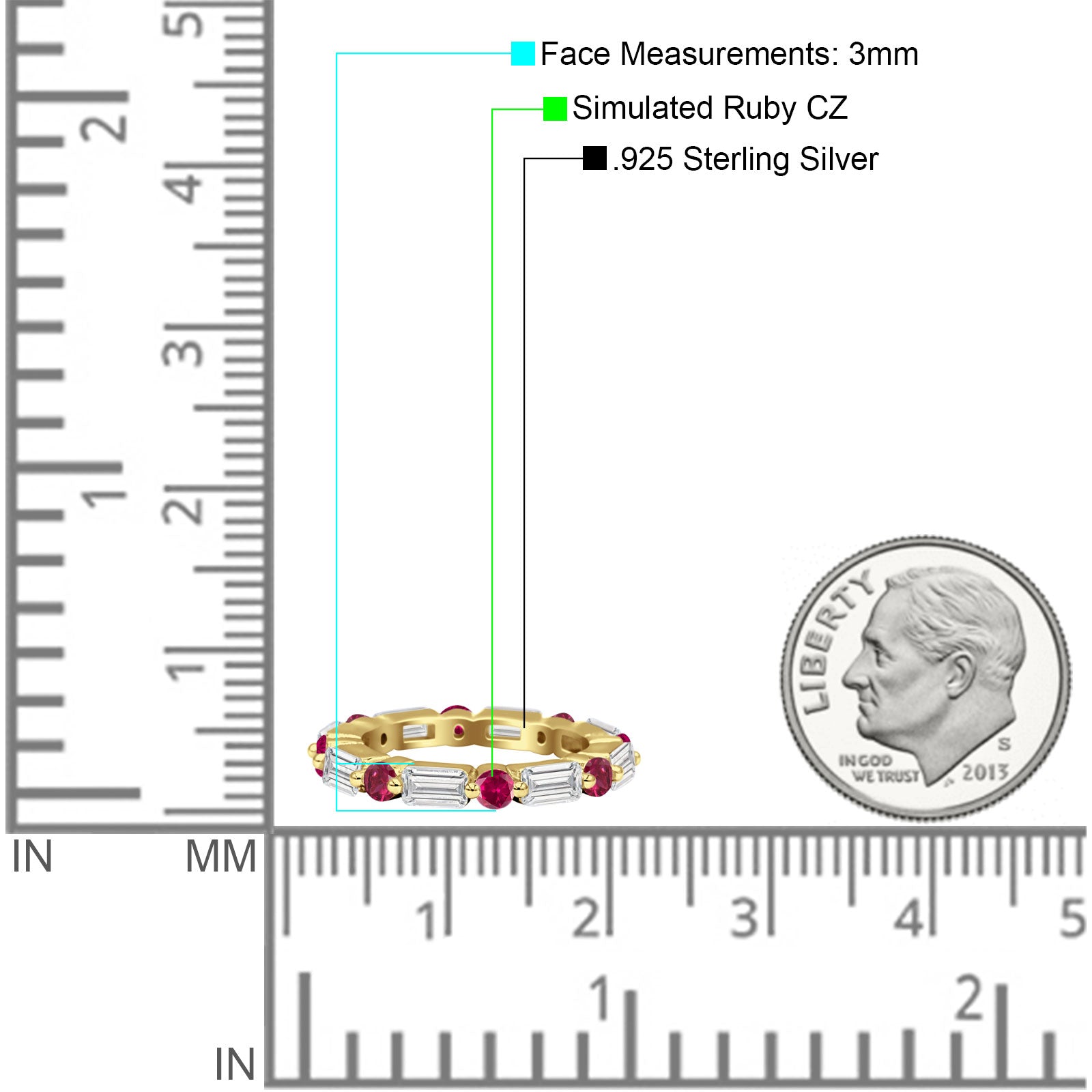 Full Eternity 3mm Emerald Cut & Round Cubic Zirconia Wedding Band 925 Sterling Silver