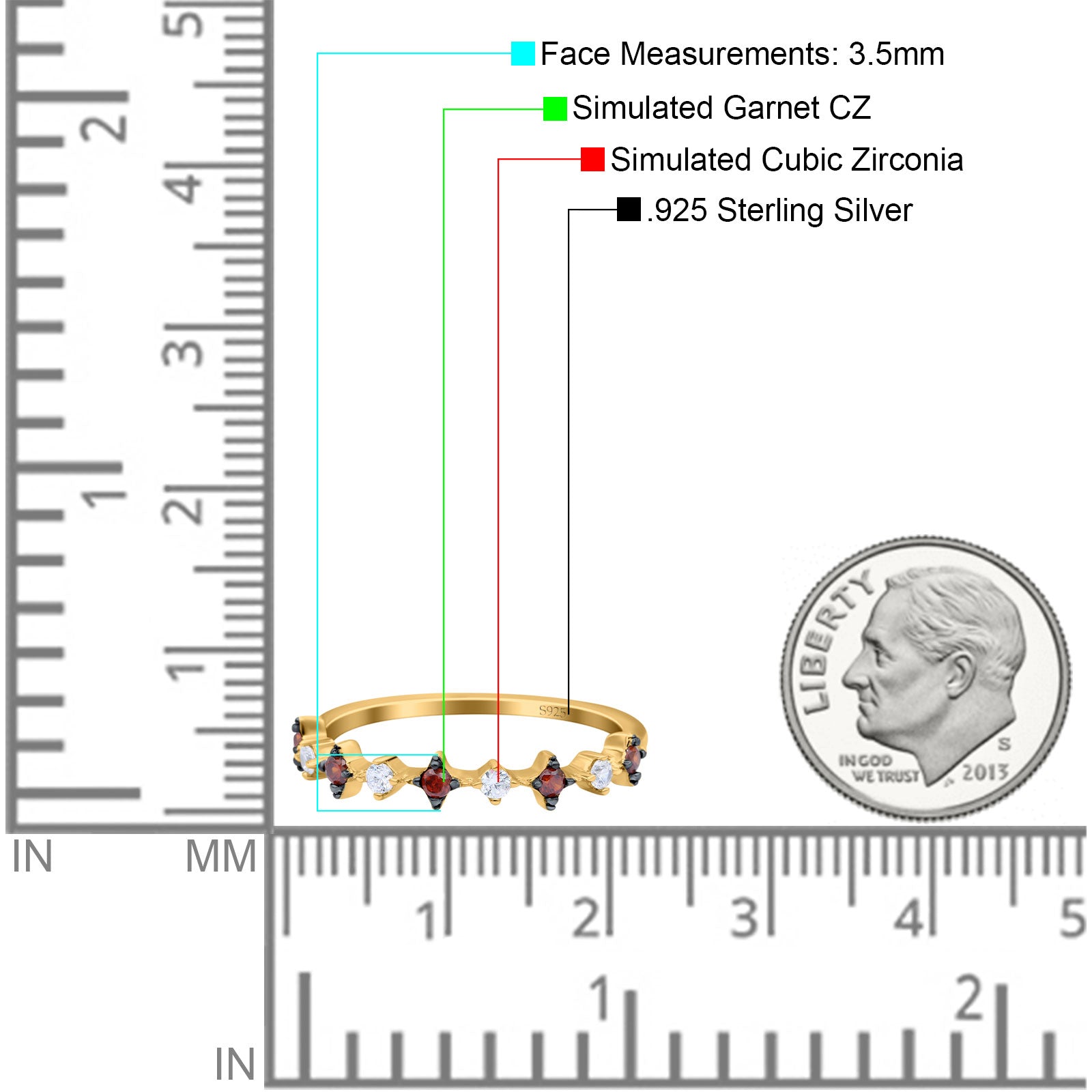 Half Eternity Ring Wedding Engagement Band Round Simulated Garnet Cubic Zirconia 925 Sterling Silver (3.5mm)