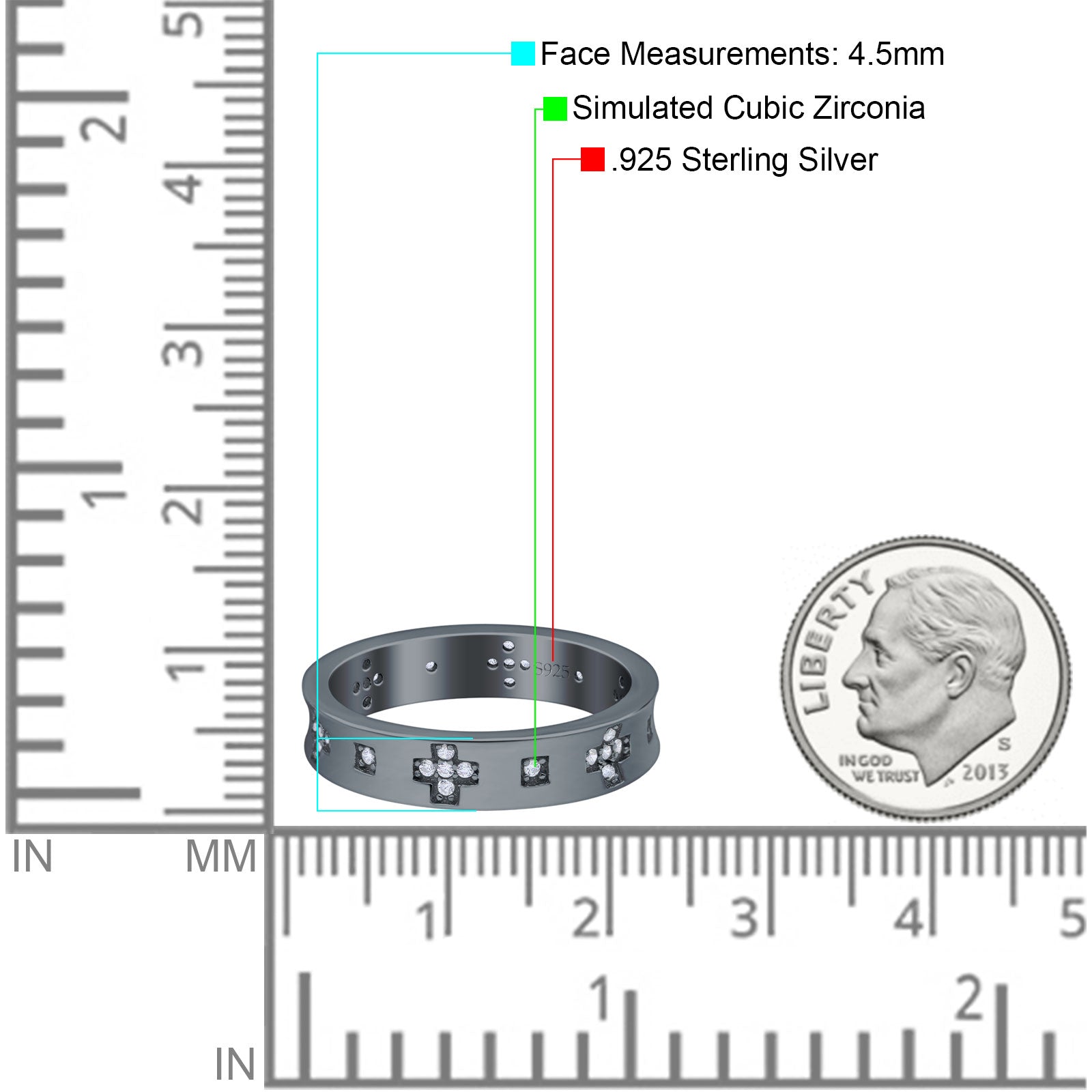 Eternity Ring Wedding Engagement Band Round Simulated Cubic Zirconia 925 Sterling Silver (4.5mm)