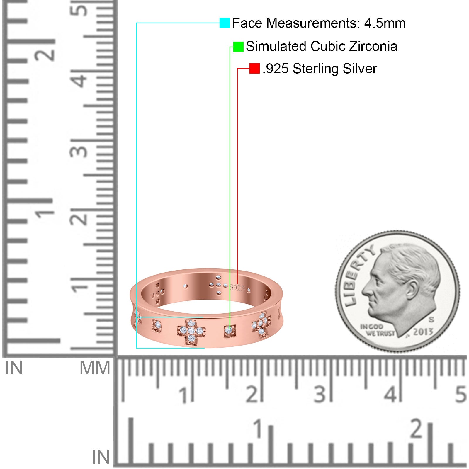 Eternity Ring Wedding Engagement Band Round Simulated Cubic Zirconia 925 Sterling Silver (4.5mm)