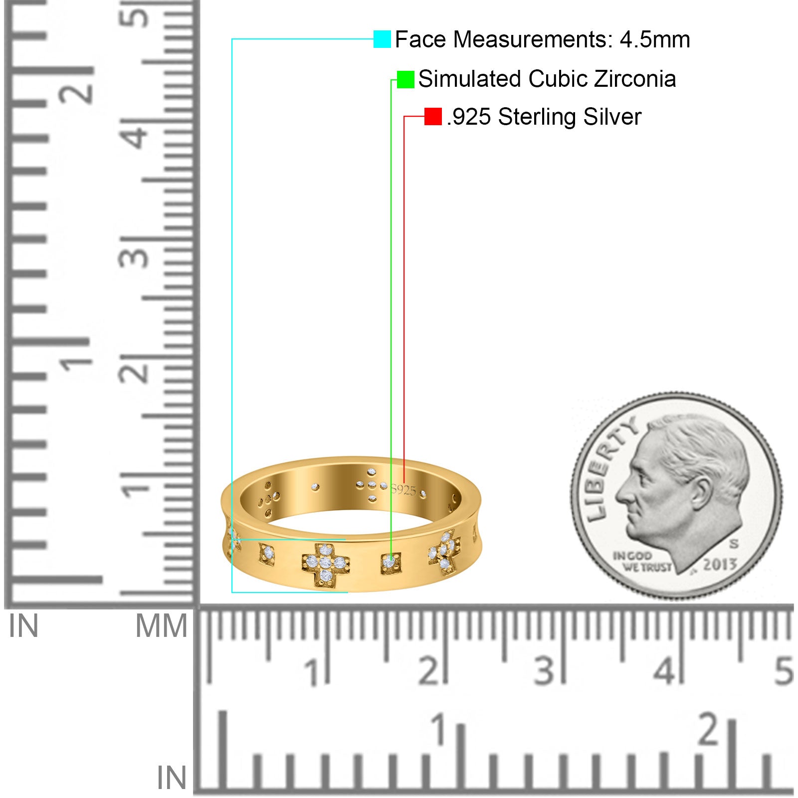 Eternity Ring Wedding Engagement Band Round Simulated Cubic Zirconia 925 Sterling Silver (4.5mm)