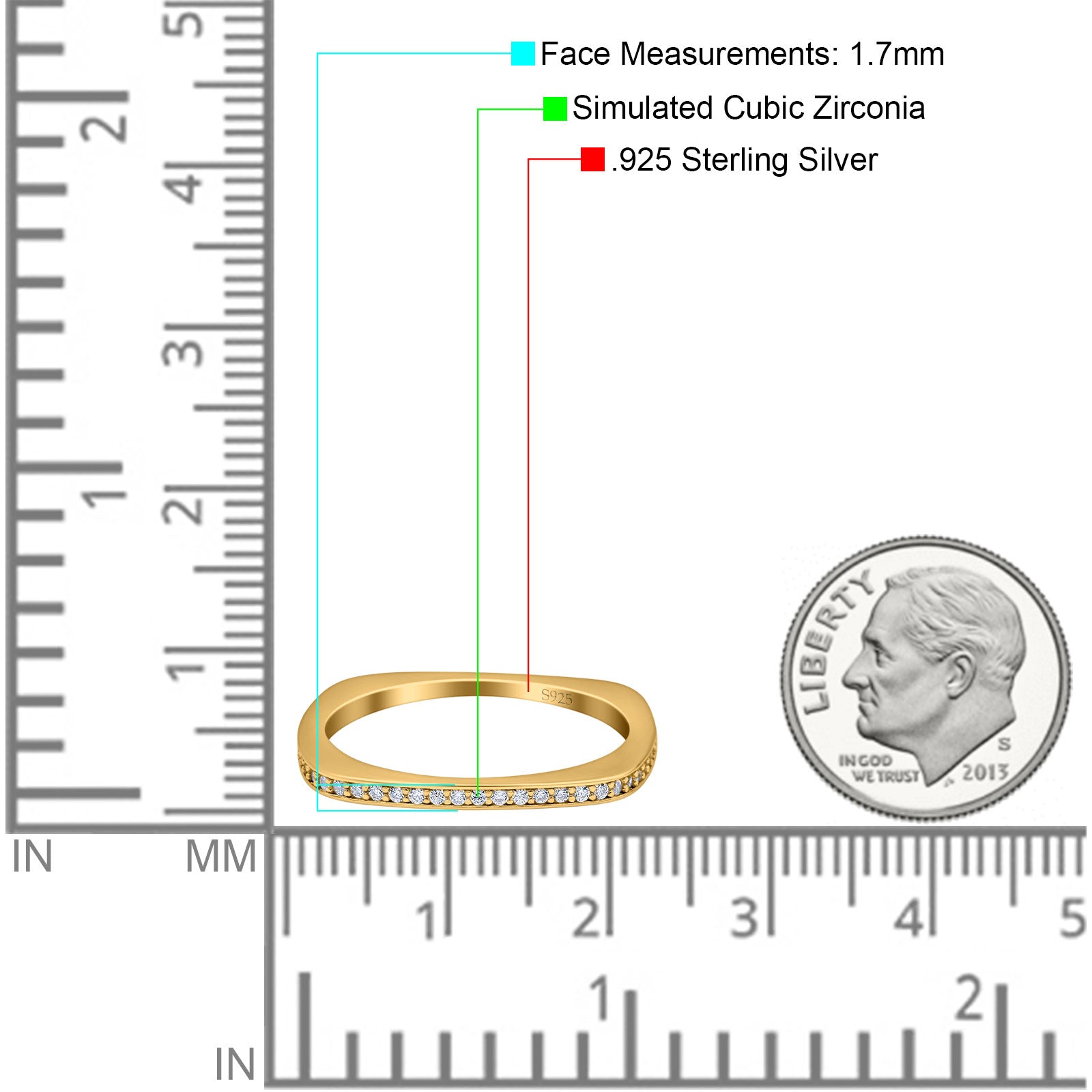 Half Eternity Ring Wedding Engagement Band Round Simulated Cubic Zirconia 925 Sterling Silver (1.7mm)