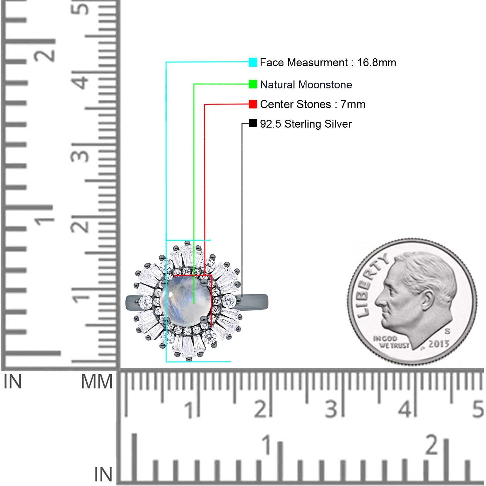 Floral Art Deco Round Natural Moonstone Halo Engagement Ring