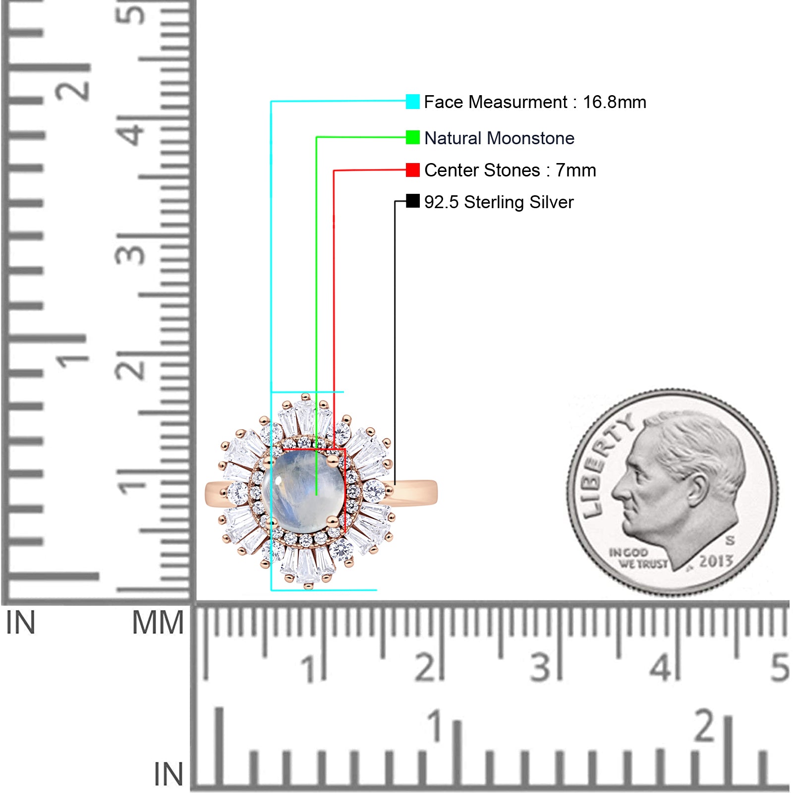 Floral Art Deco Round Natural Moonstone Halo Engagement Ring