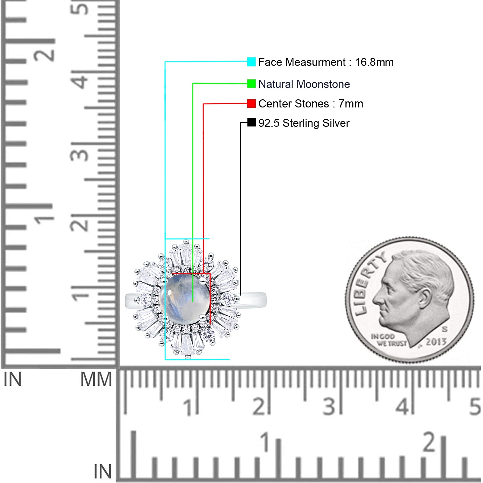 Floral Art Deco Round Natural Moonstone Halo Engagement Ring