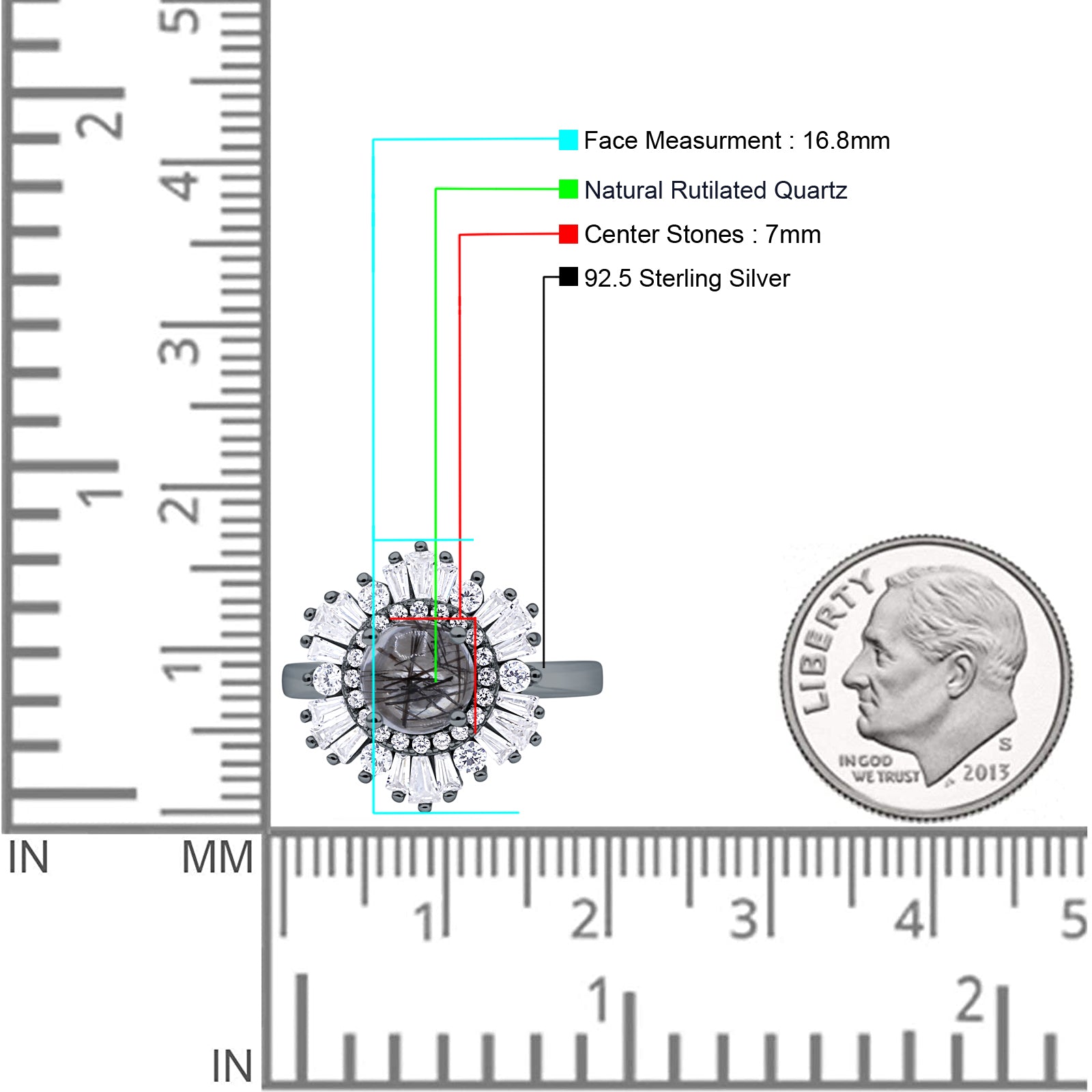 Floral Art Deco Round Natural Rutilated Quartz Halo Engagement Ring