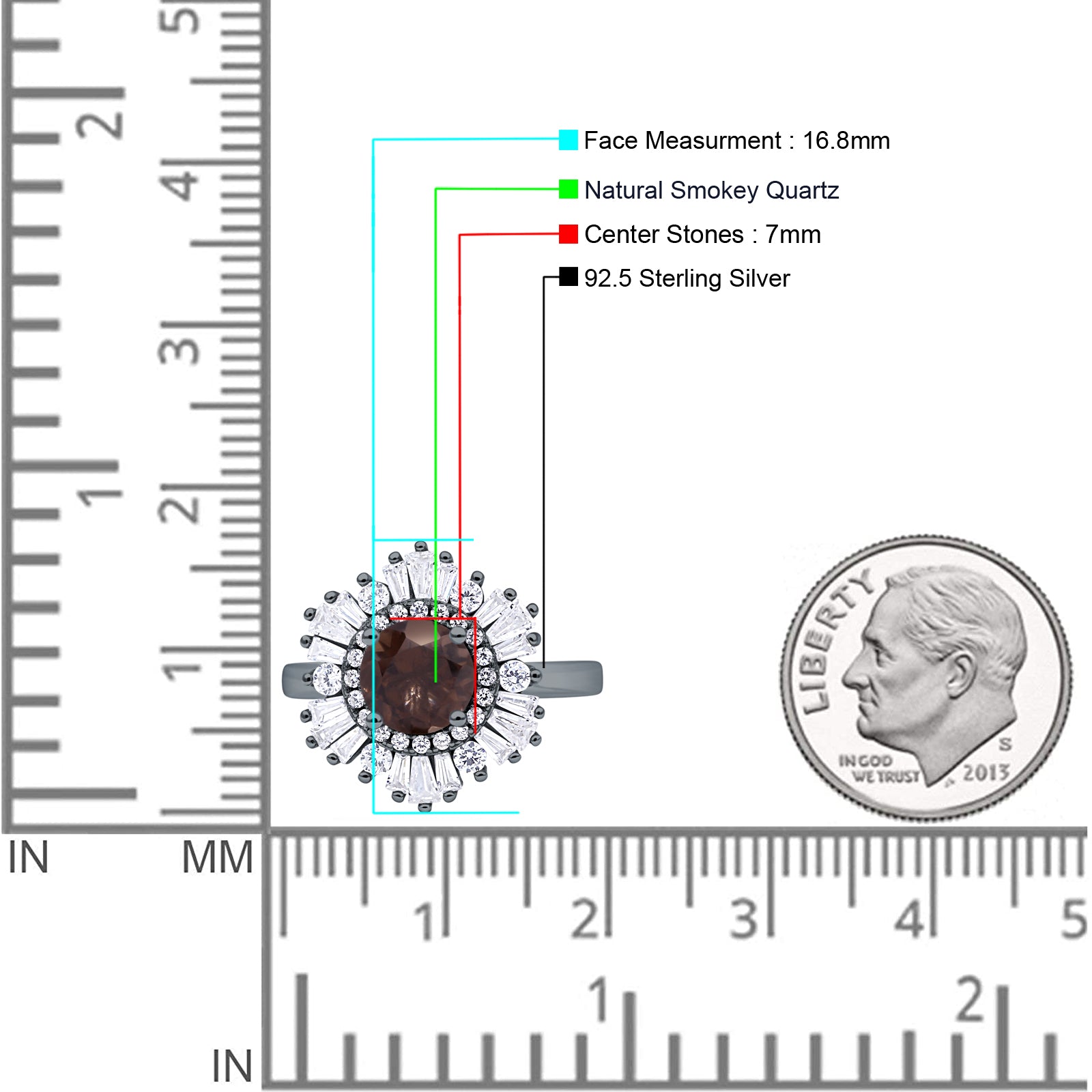 Floral Art Deco Round Natural Chocolate Brown Smoky Quartz Halo Engagement Ring