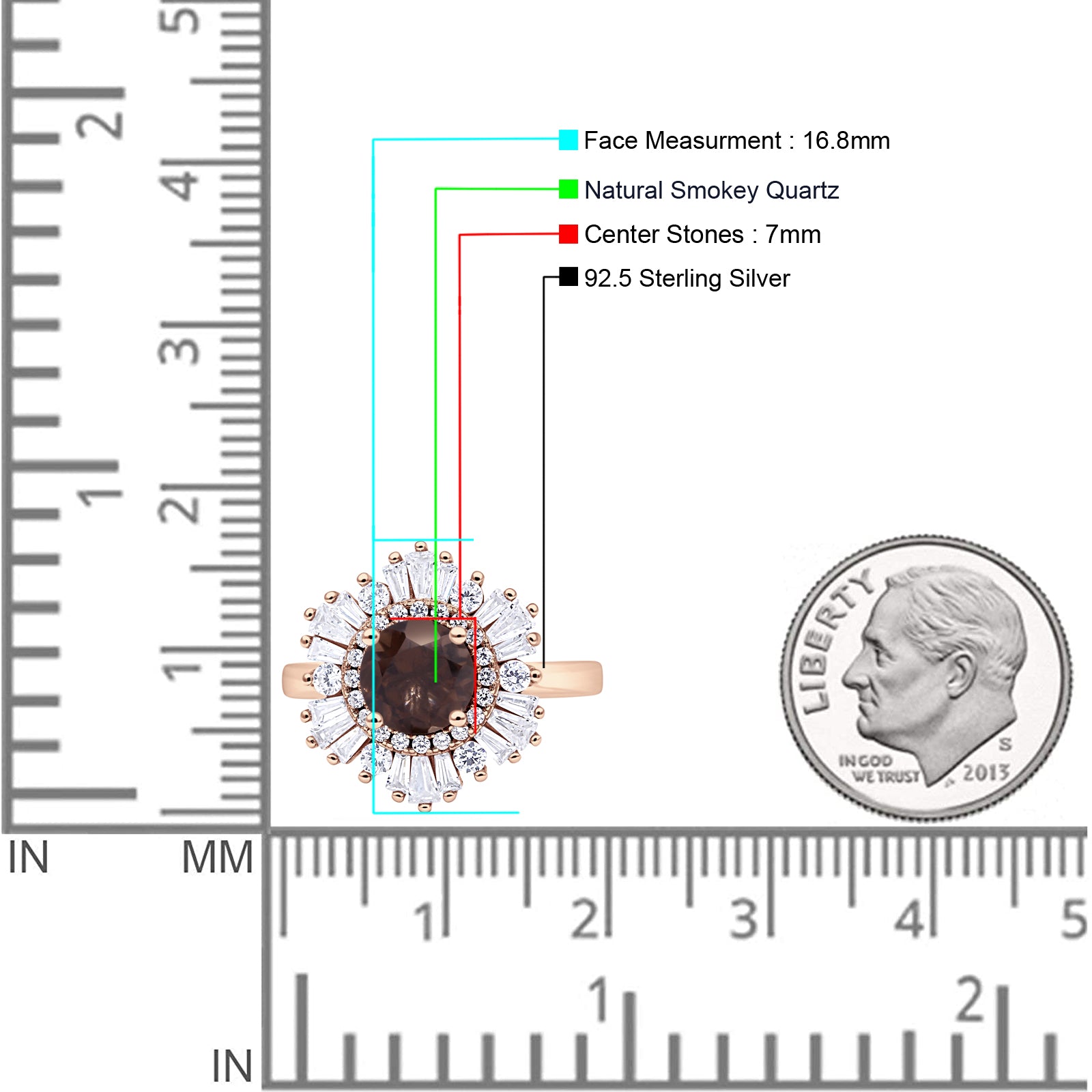 Floral Art Deco Round Natural Chocolate Brown Smoky Quartz Halo Engagement Ring