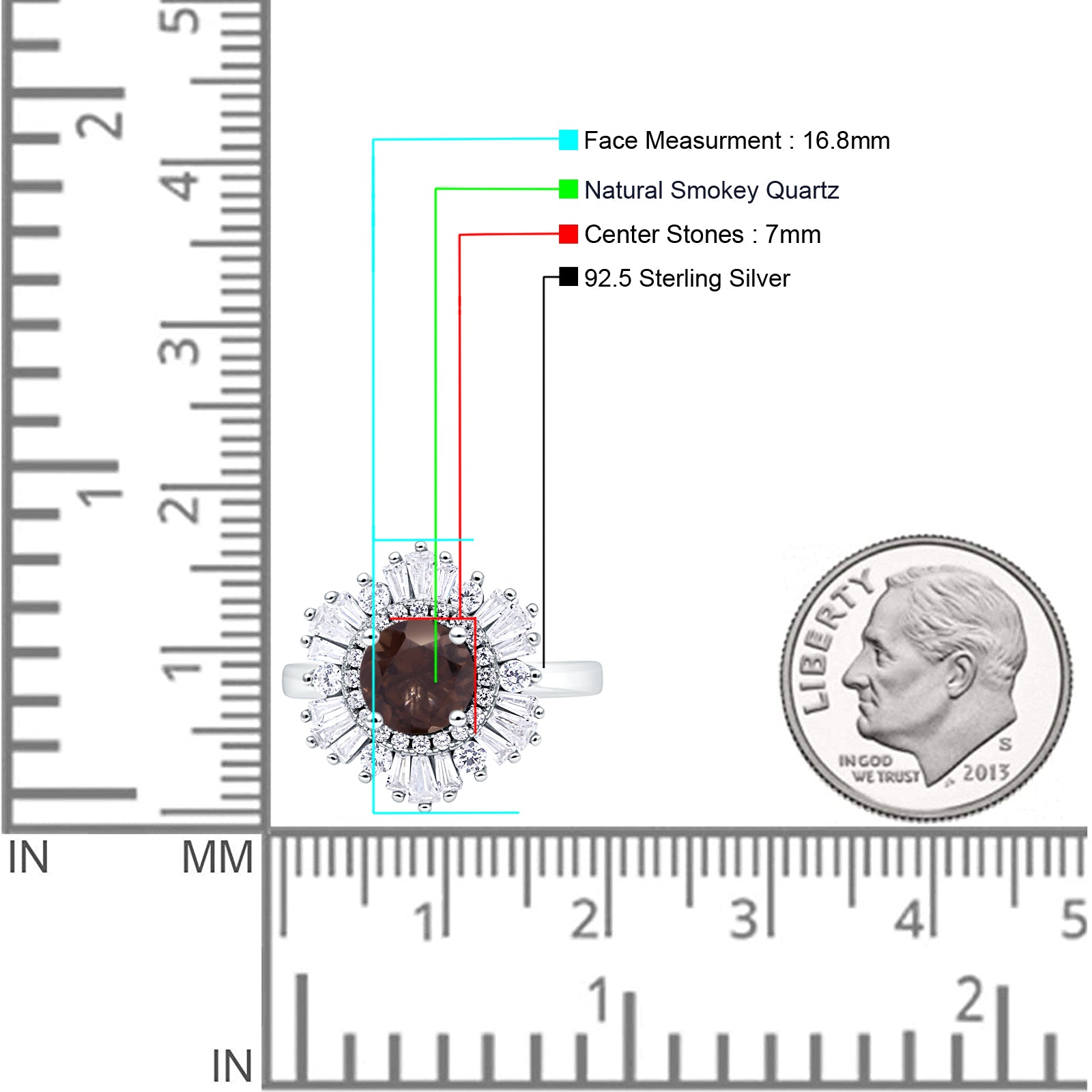 Floral Art Deco Round Natural Chocolate Brown Smoky Quartz Halo Engagement Ring