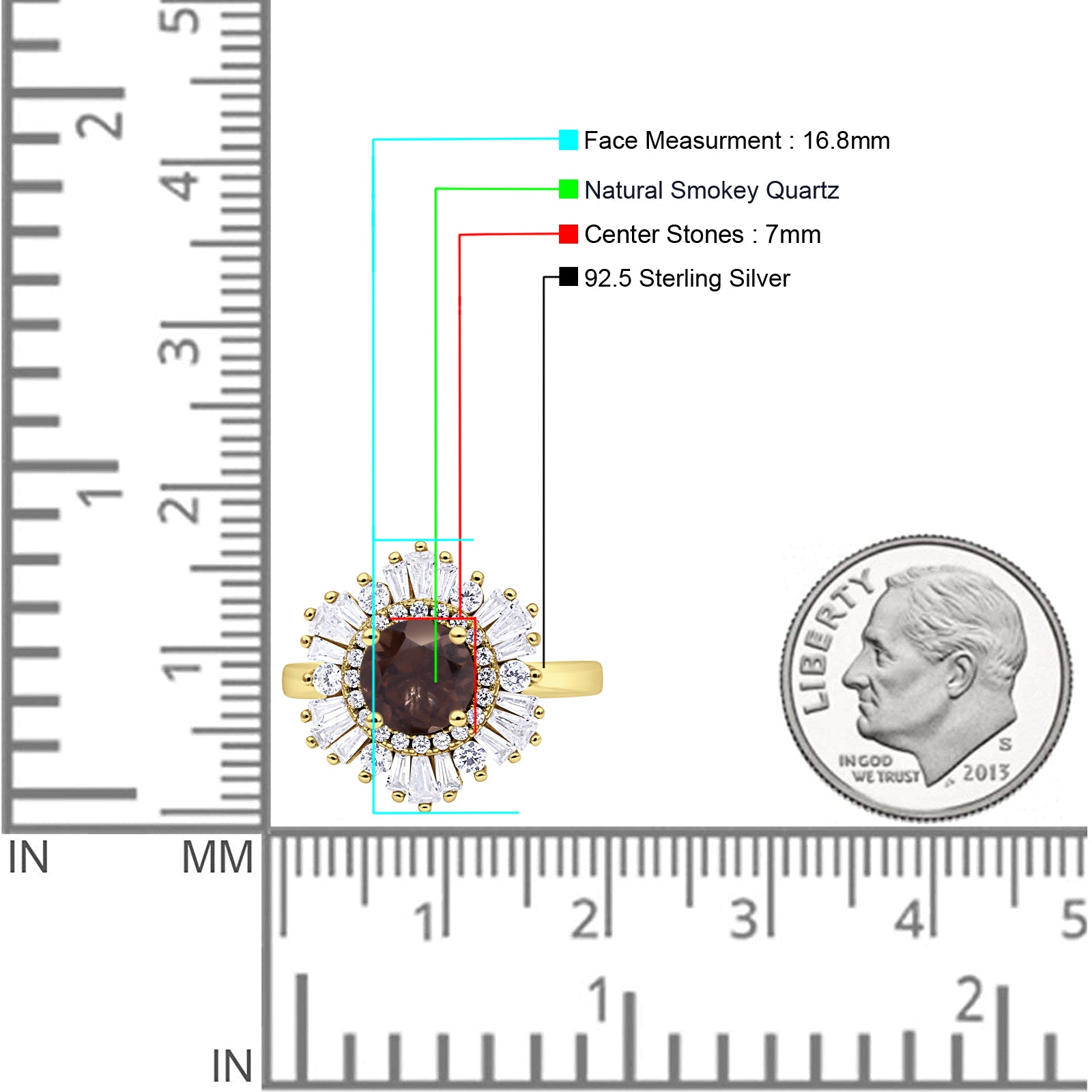 Floral Art Deco Round Natural Chocolate Brown Smoky Quartz Halo Engagement Ring