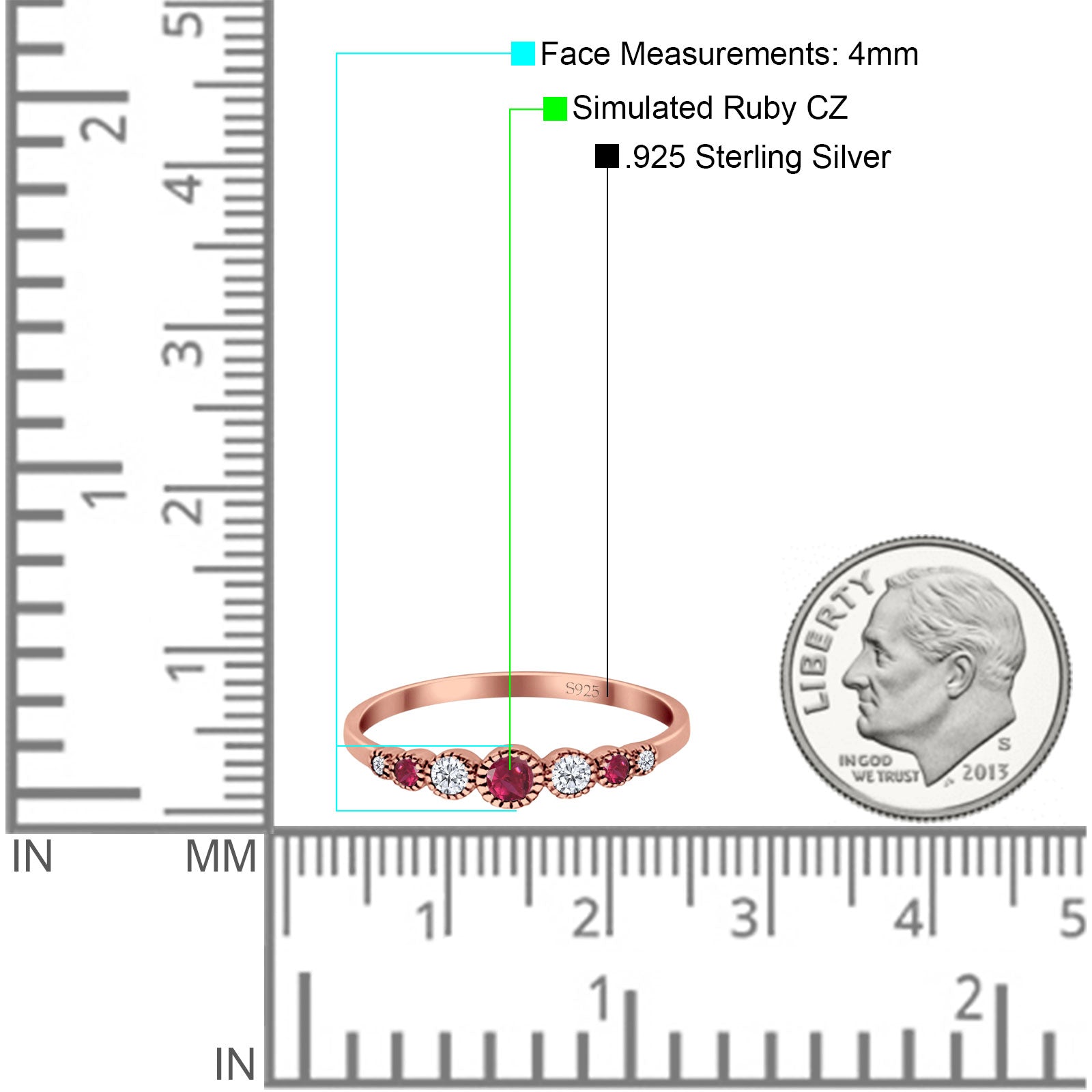 Half Eternity Band Round Simulated Ruby Cubic Zirconia 925 Sterling Silver (4mm)
