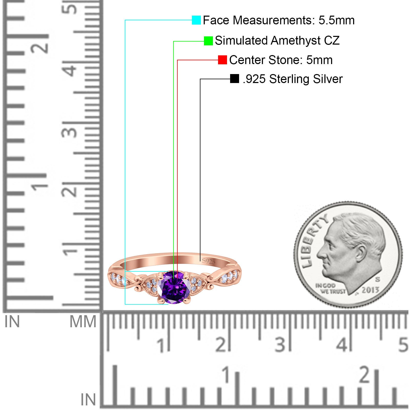 Heart Filigree Art Deco Wedding Bridal Ring Round Simulated Cubic Zirconia 925 Sterling Silver