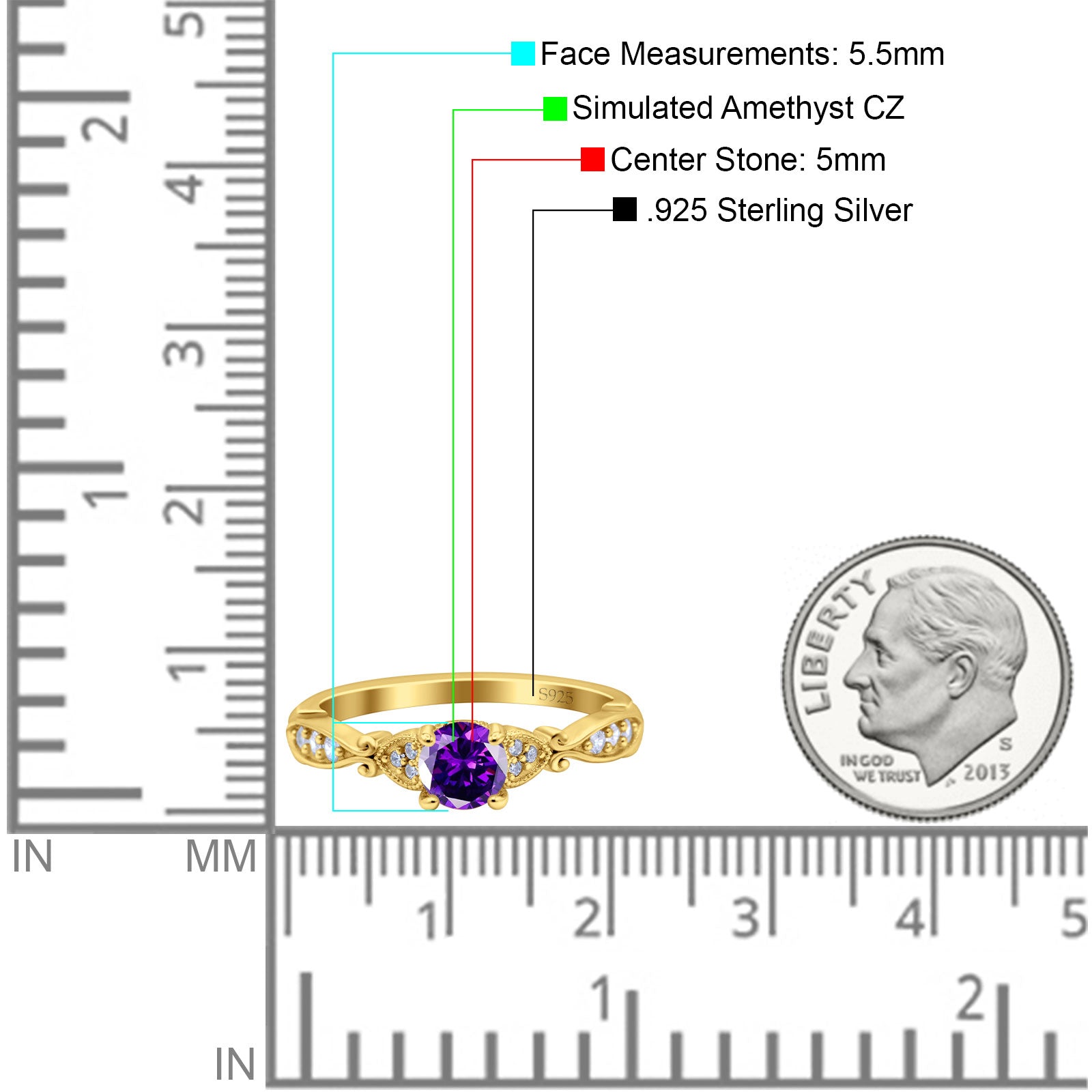 Heart Filigree Art Deco Wedding Bridal Ring Round Simulated Cubic Zirconia 925 Sterling Silver
