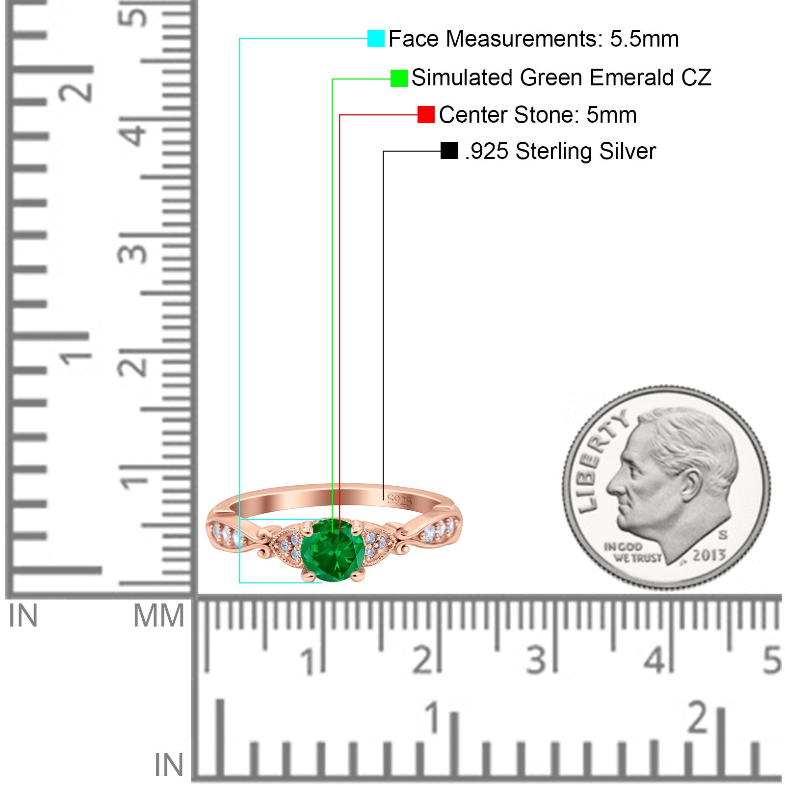 Heart Filigree Art Deco Wedding Bridal Ring Round Simulated Cubic Zirconia 925 Sterling Silver