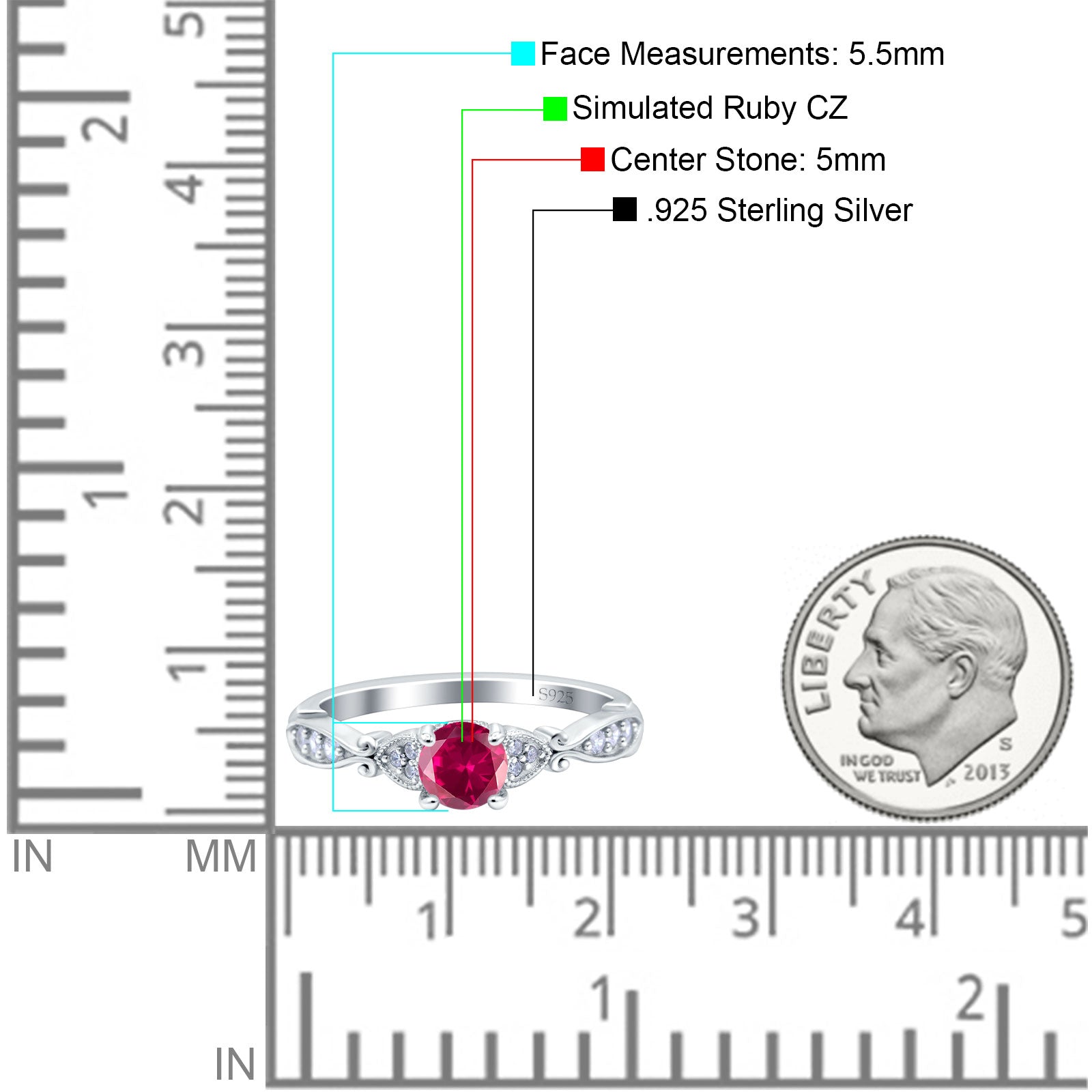 Heart Filigree Art Deco Wedding Bridal Ring Round Simulated Cubic Zirconia 925 Sterling Silver