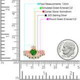 Claddagh Accent Heart Wedding Bridal Set Piece Ring Band Round Green Emerald Simulated Cubic Zirconia 925 Sterling Silver